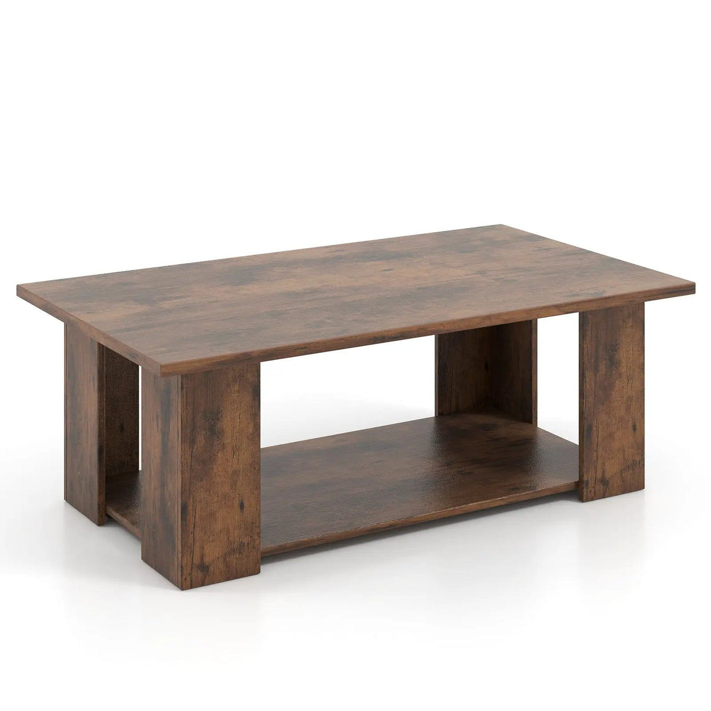 Large 36/41 Inch 2-tier Wooden Modern Coffee Table with Storage Shelf-Black by DirectDeals