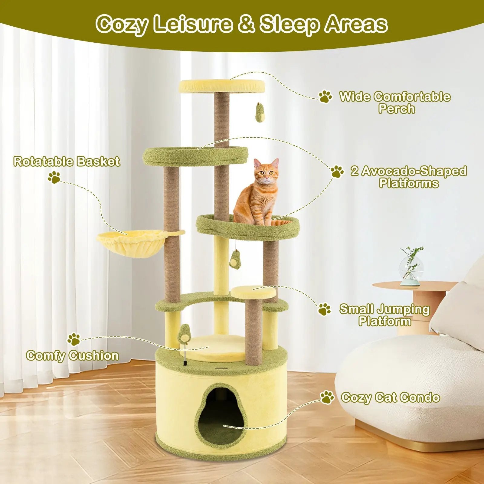 Large Avocado Cat Tree Multi-level Cat Tower with Private Condo-Green by DirectDeals