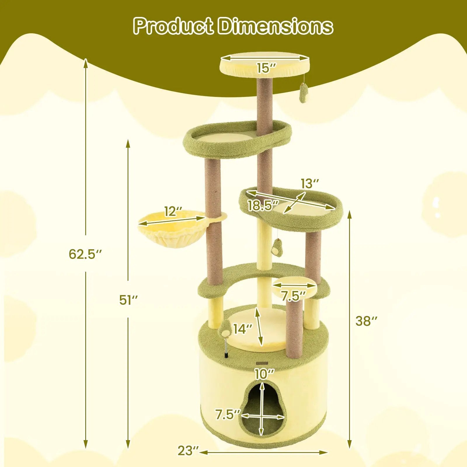 Large Avocado Cat Tree Multi-level Cat Tower with Private Condo-Green by DirectDeals
