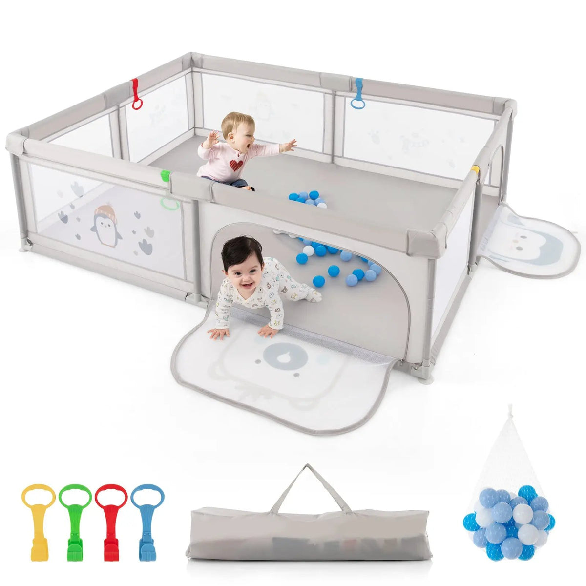 Large Baby Playpen with Pull Rings Ocean Balls and Cute Pattern by DirectDeals