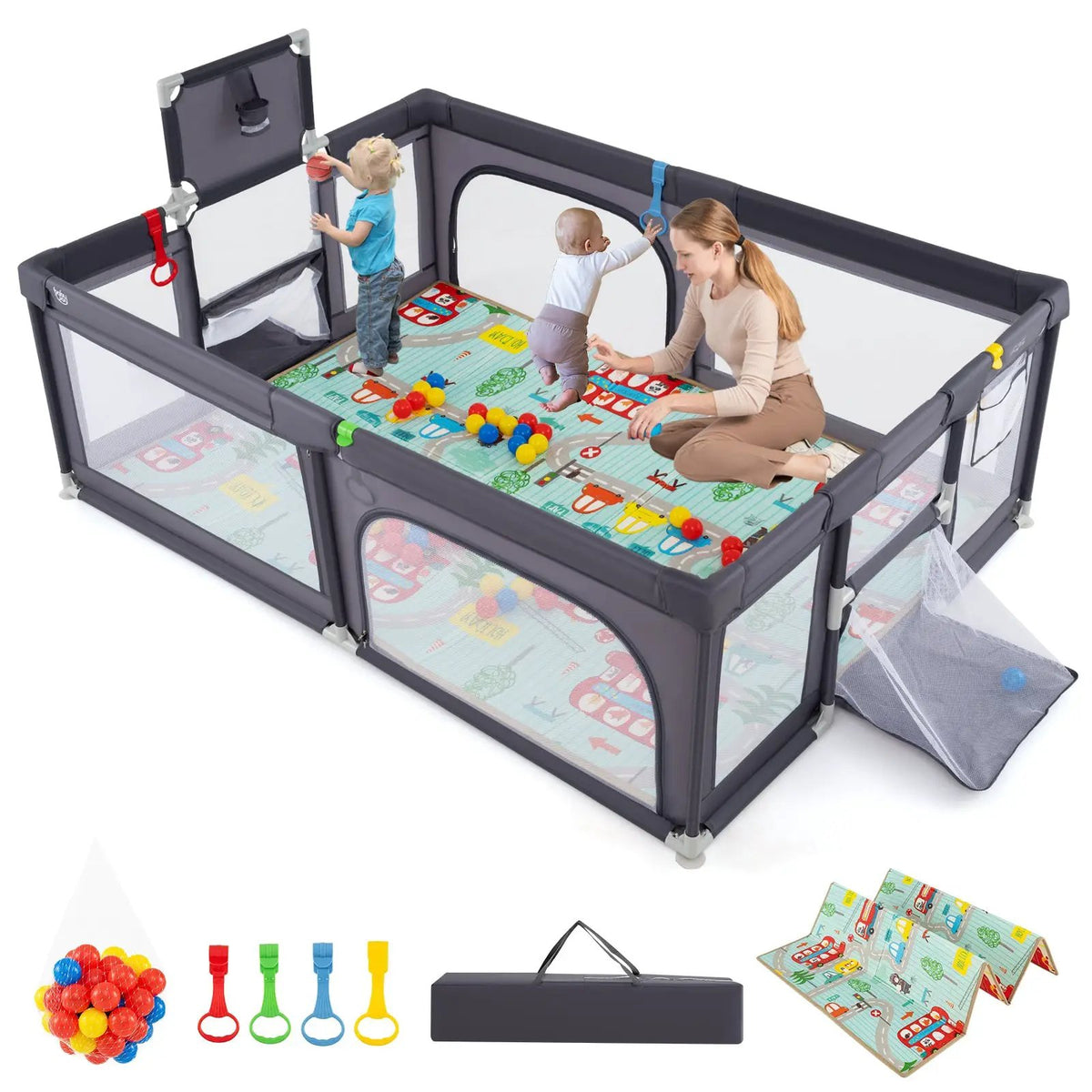 Large Baby Playpen with Mat and Ocean Balls by DirectDeals