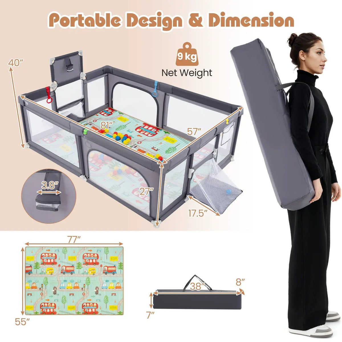 Large Baby Playpen with Mat and Ocean Balls by DirectDeals