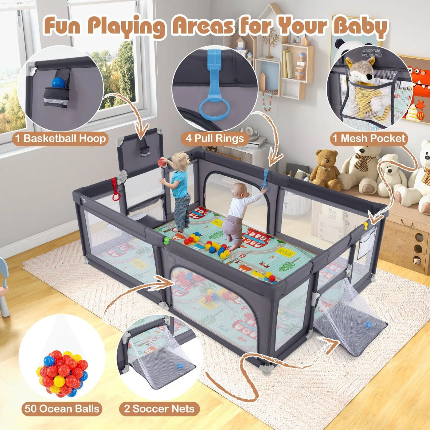 Large Baby Playpen with Mat and Ocean Balls by DirectDeals