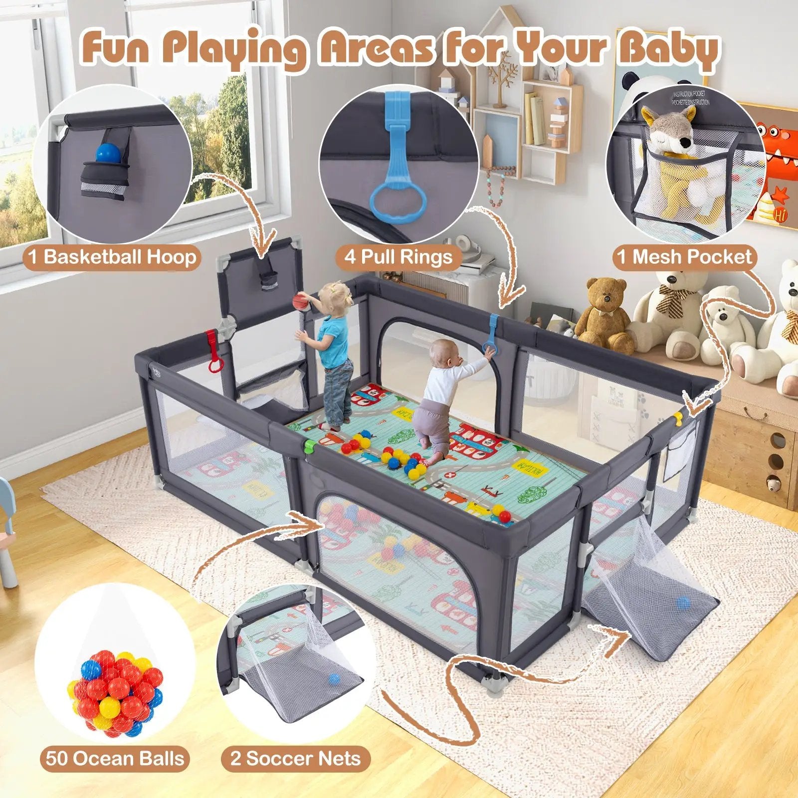 Large Baby Playpen with Mat and Ocean Balls by DirectDeals