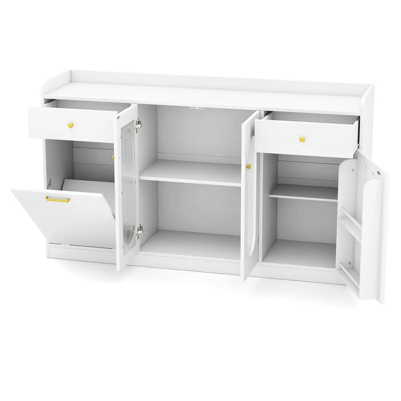 Large Buffet Cabinet Hidden Tilt Out Trash Can Cabinet with 2 Glass Doors by DirectDeals