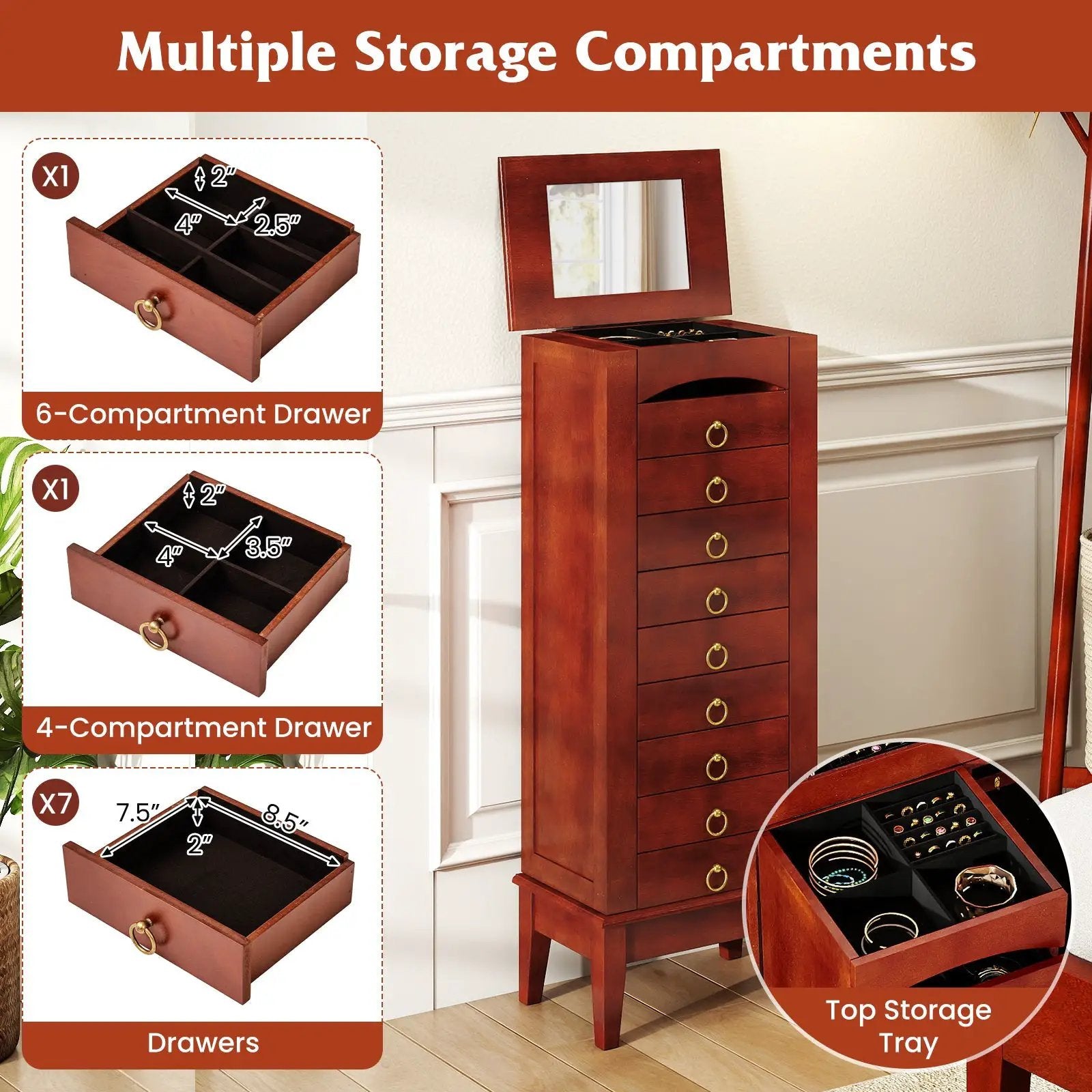 Large Capacity Jewelry Storage Cabinet with 9 Drawers by DirectDeals