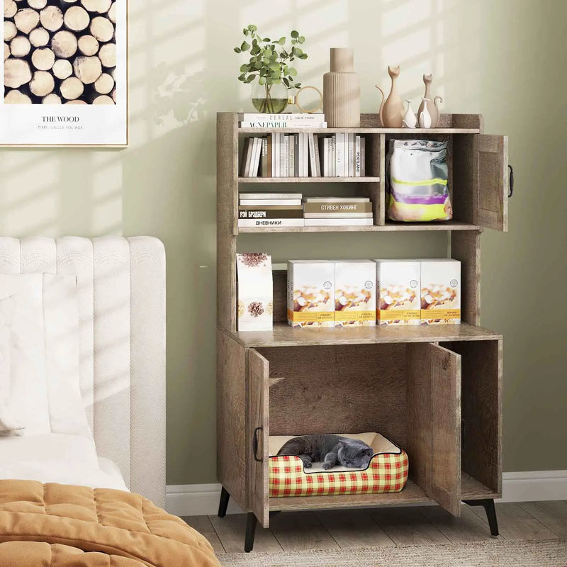 Large Cat Litter Box Enclosure with Display Storage Shelves by DirectDeals
