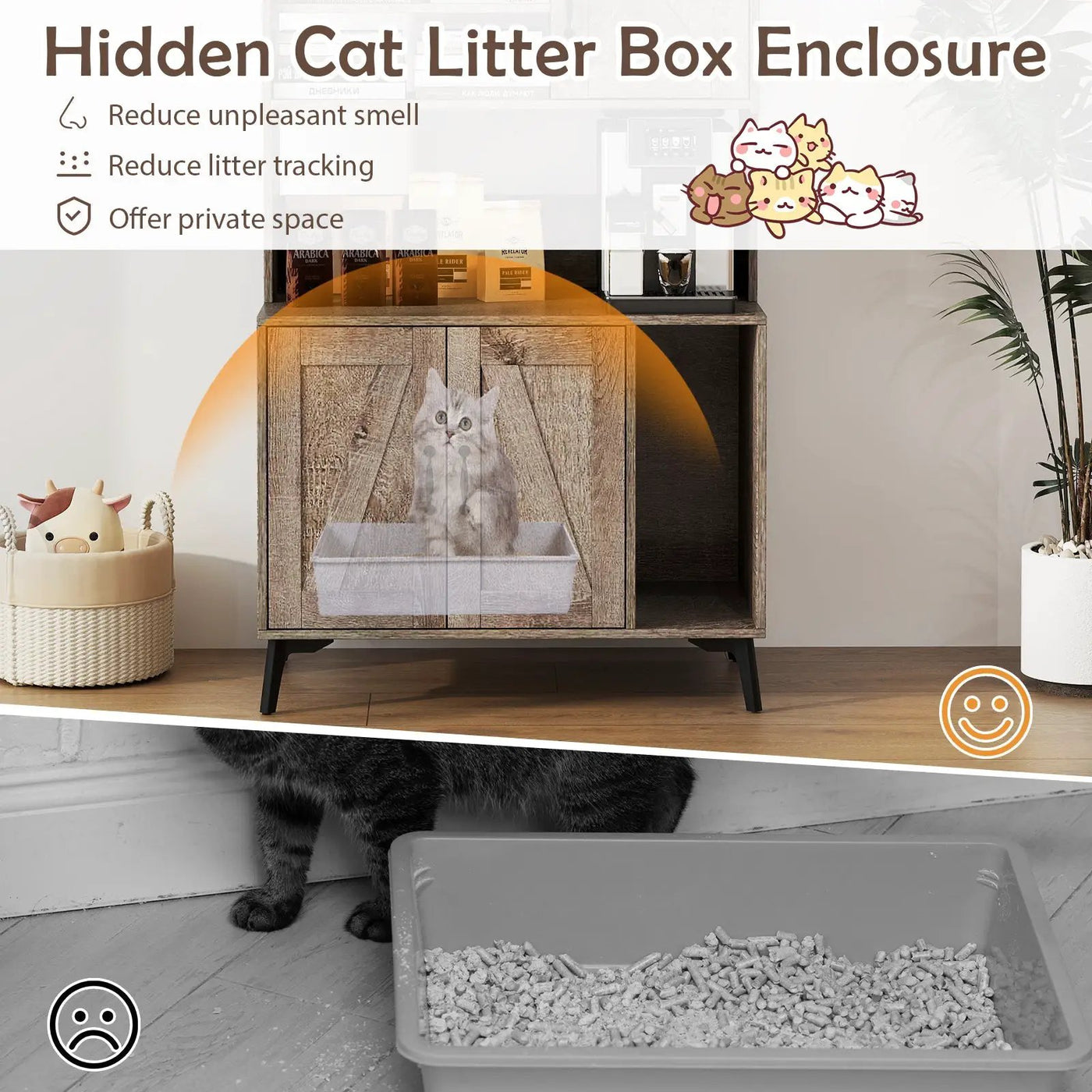 Large Cat Litter Box Enclosure with Display Storage Shelves by DirectDeals