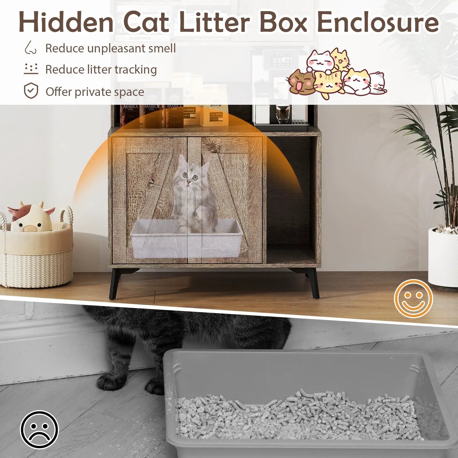 Large Cat Litter Box Enclosure with Display Storage Shelves by DirectDeals