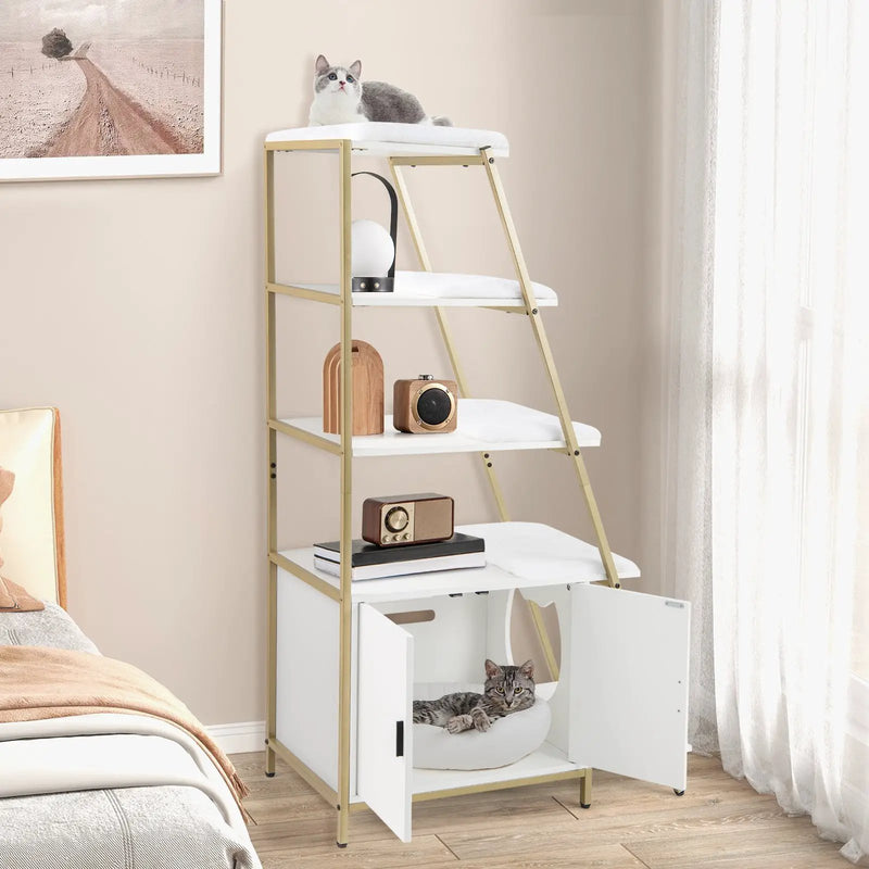 Large Cat Litter Box Enclosure with Storage and Ladder Shelf by DirectDeals