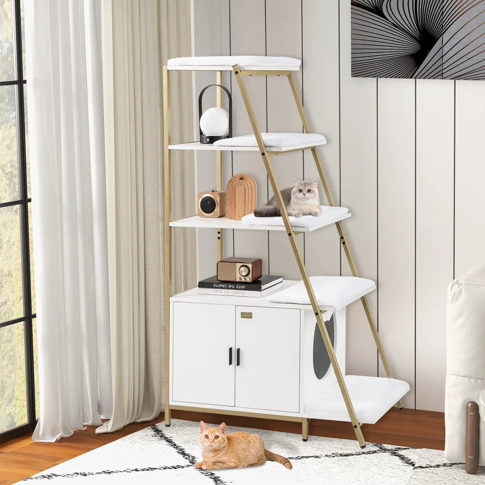Large Cat Litter Box Enclosure with Storage and Ladder Shelf by DirectDeals