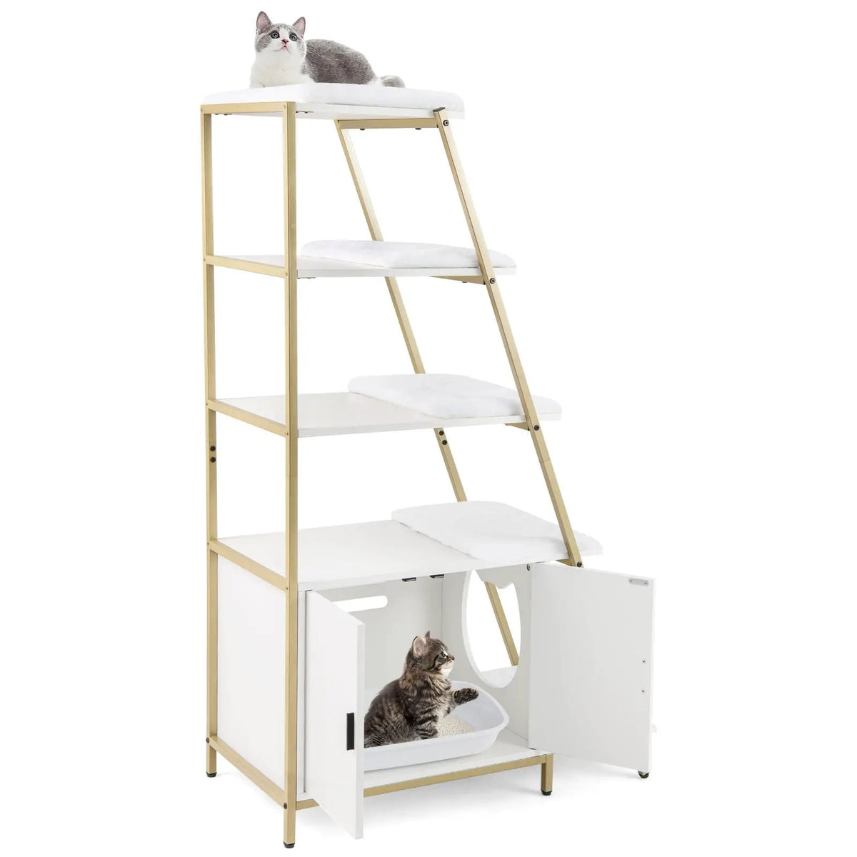 Large Cat Litter Box Enclosure with Storage and Ladder Shelf by DirectDeals