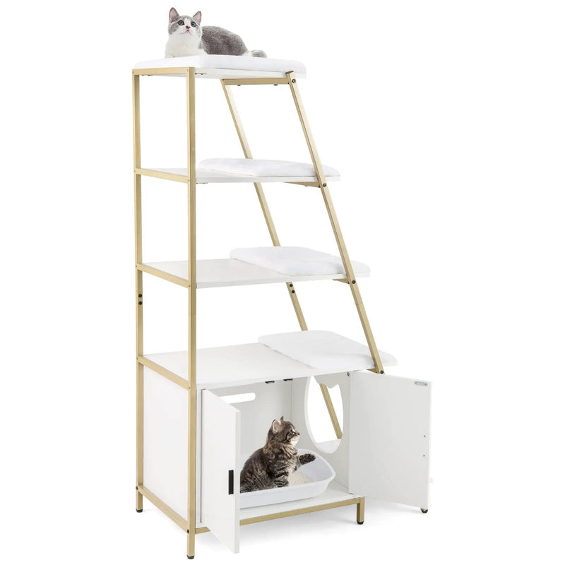Large Cat Litter Box Enclosure with Storage and Ladder Shelf by DirectDeals