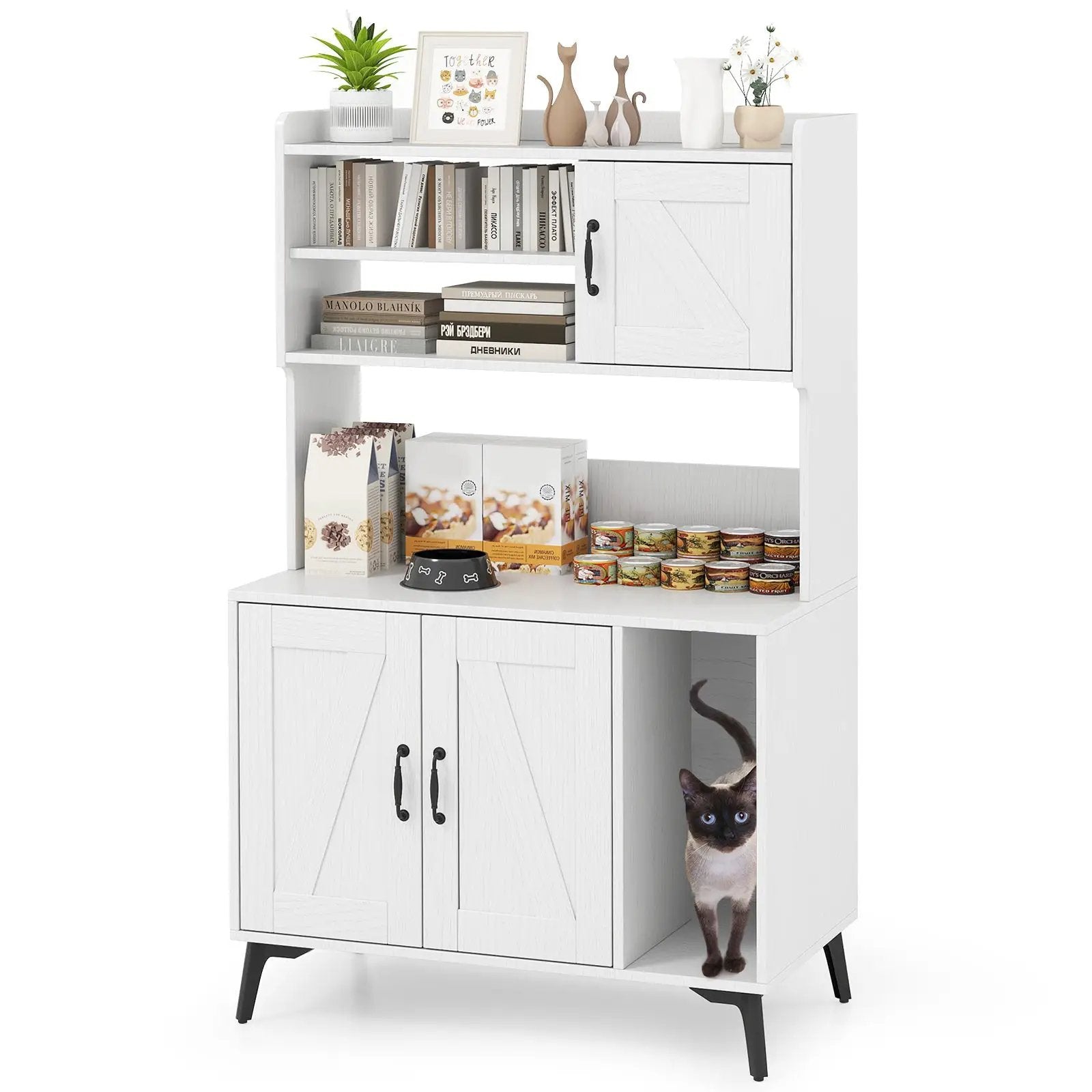 Large Cat Litter Box Enclosure with Display Storage Shelves by DirectDeals