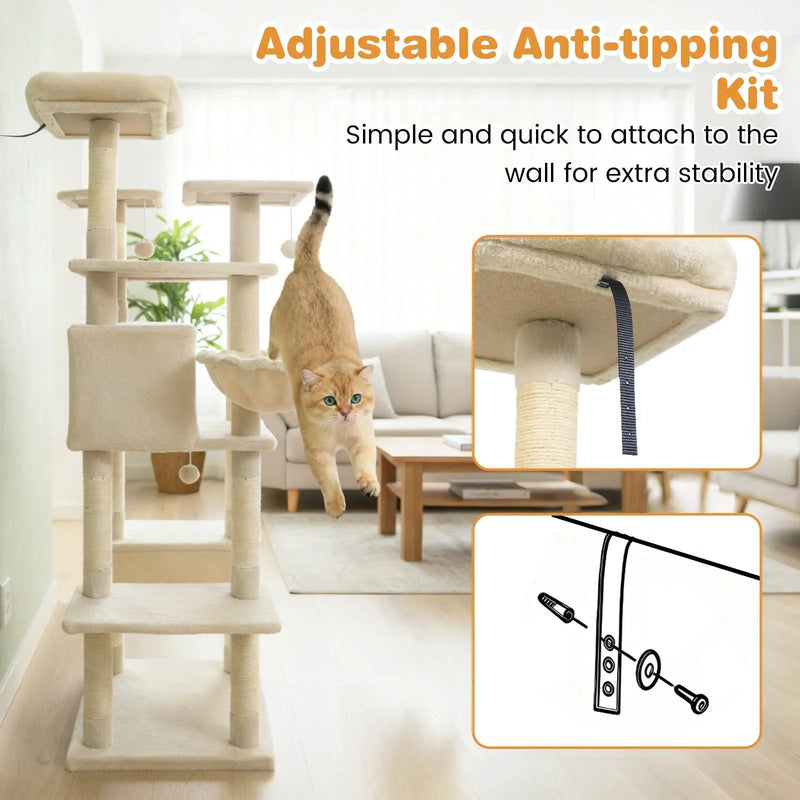 Large Cat Tree for Indoor Cats 63" Tall Cat Tower by DirectDeals