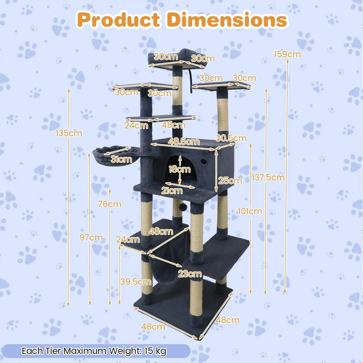 Large Cat Tree for Indoor Cats 63" Tall Cat Tower by DirectDeals