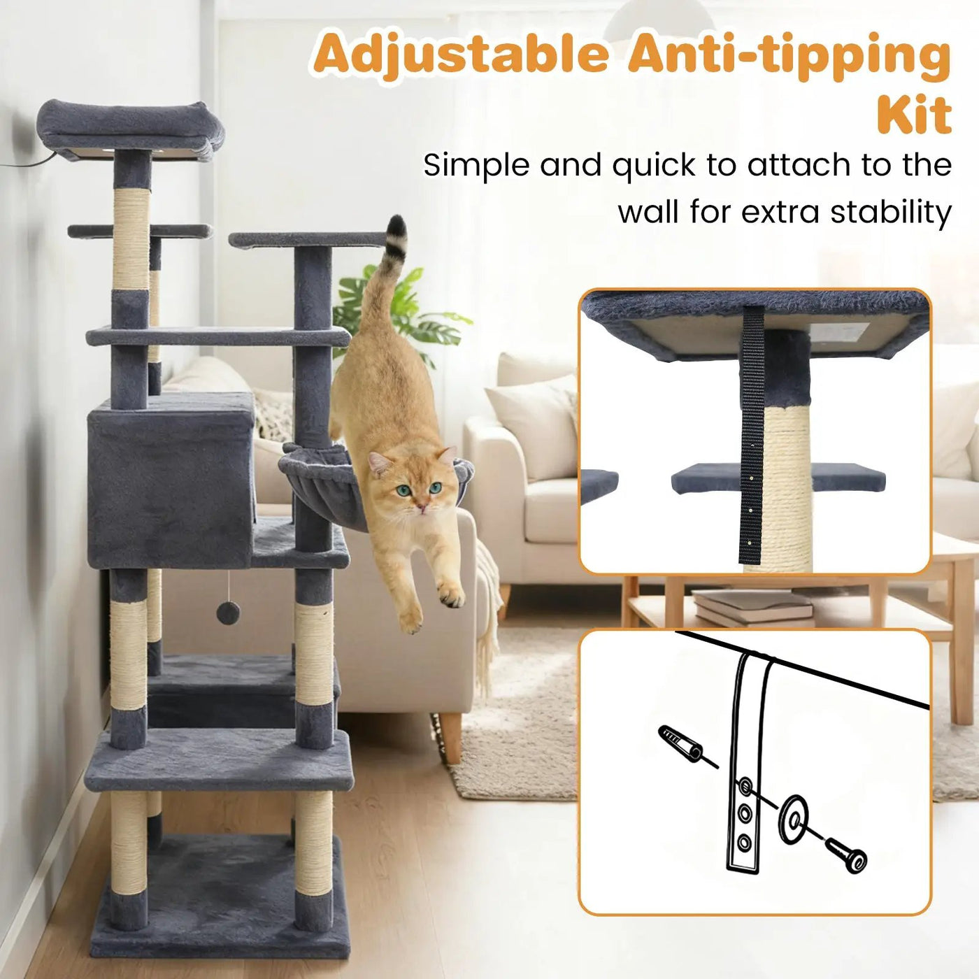 Large Cat Tree for Indoor Cats 63" Tall Cat Tower by DirectDeals
