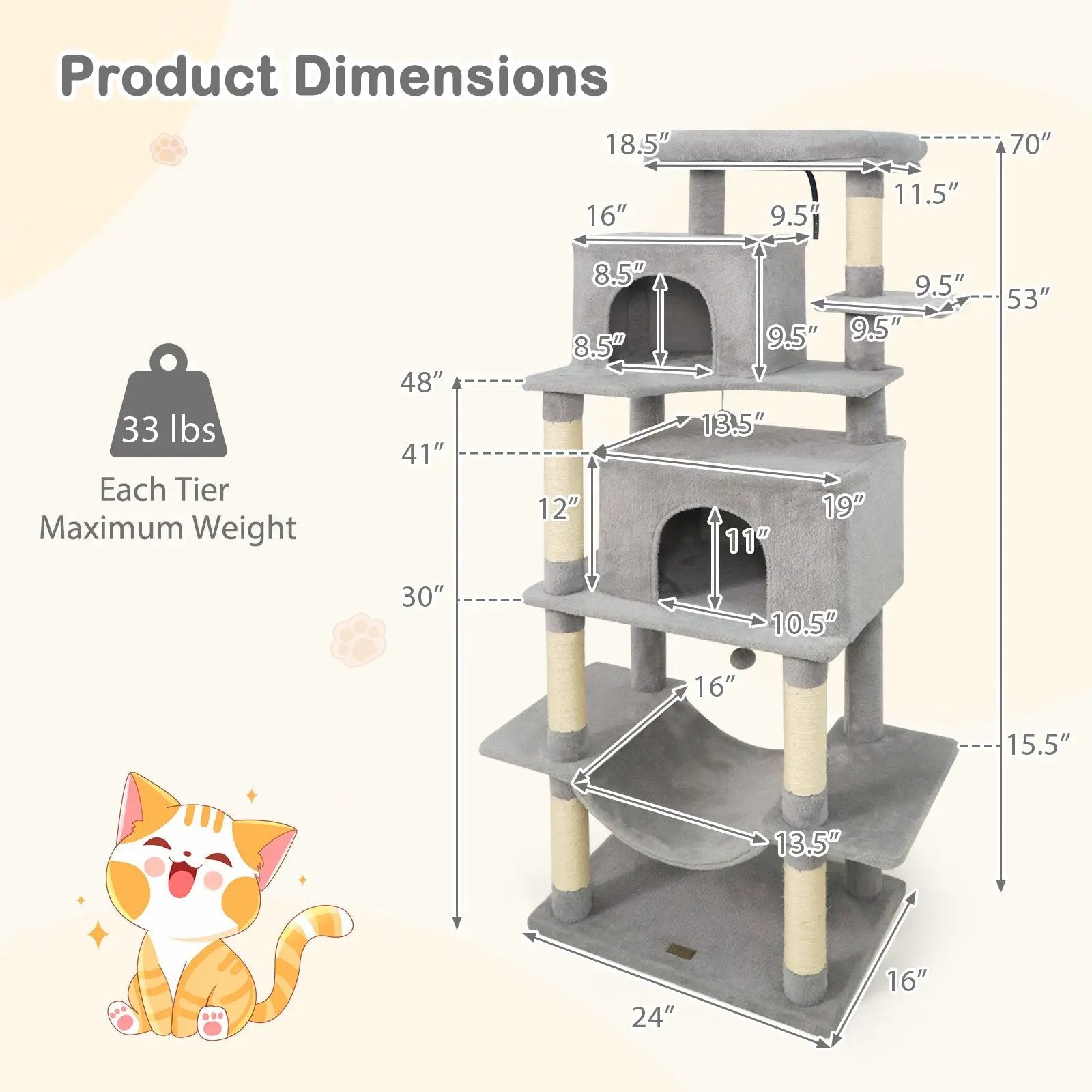 Large Cat Tree for Indoor Cats 70" Tall Cat Tower by DirectDeals