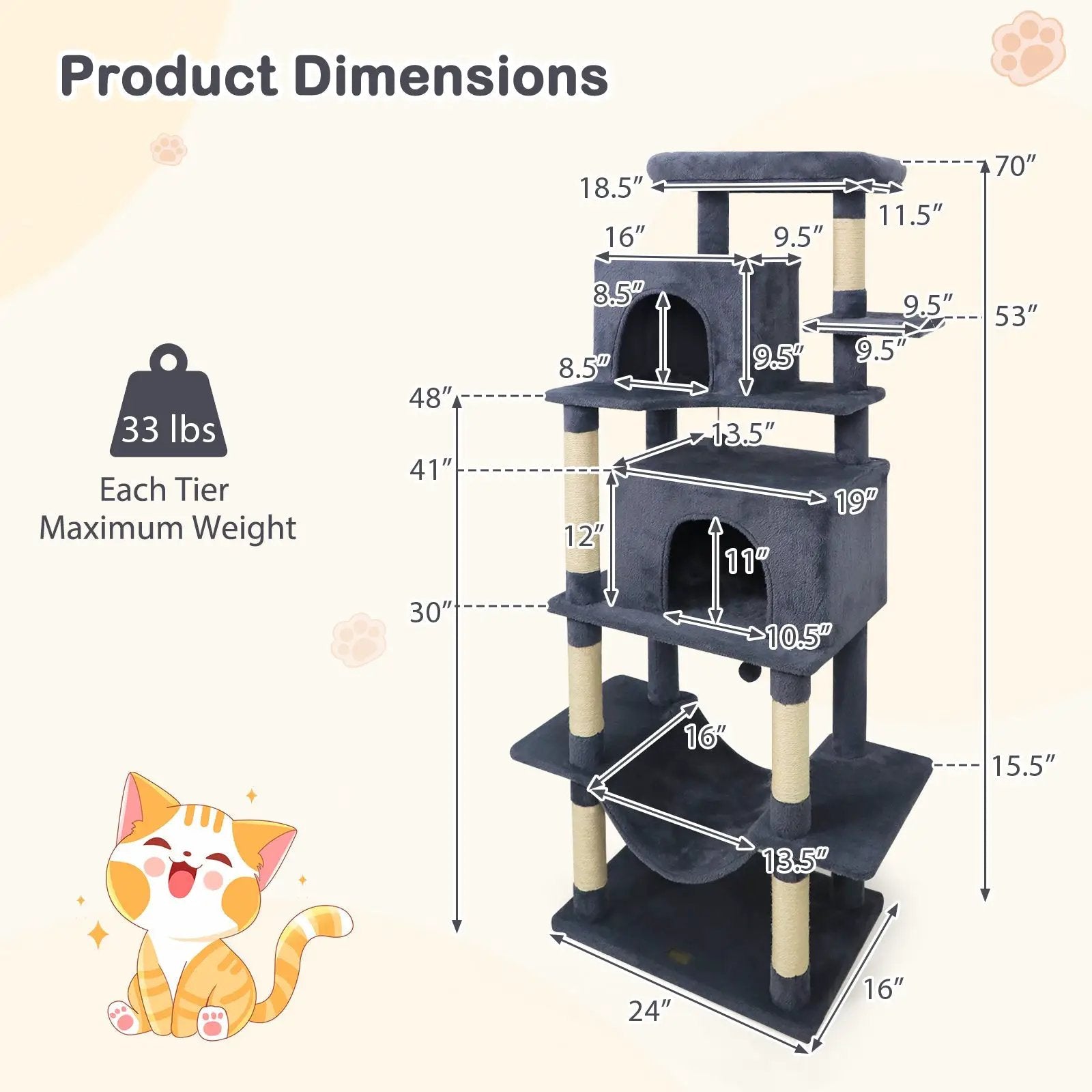 Large Cat Tree for Indoor Cats 70" Tall Cat Tower by DirectDeals