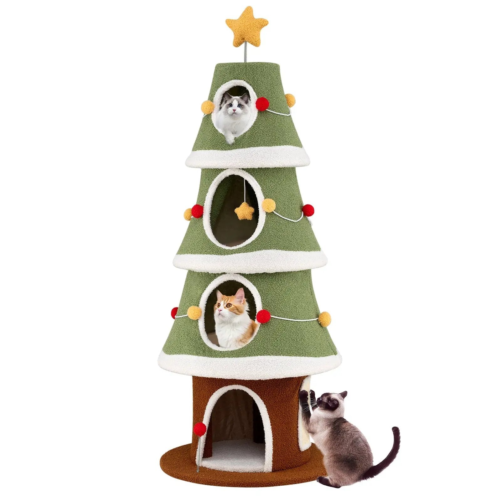 Large Christmas Cat Tree for Indoor Cats 61 Inch Cute Cat Tower with 4 Condos-Green by DirectDeals