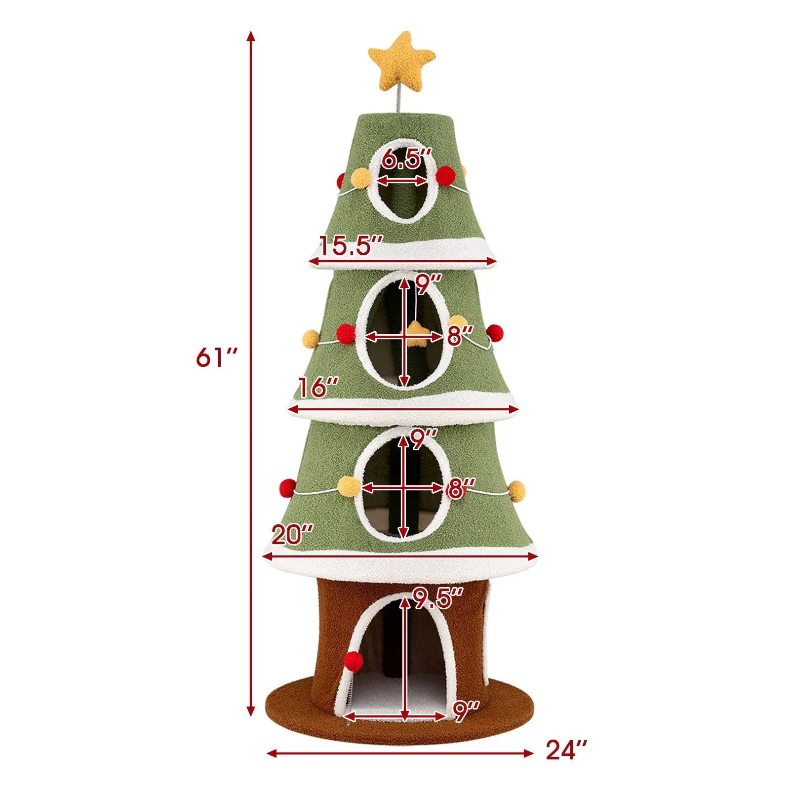 Large Christmas Cat Tree for Indoor Cats 61 Inch Cute Cat Tower with 4 Condos-Green by DirectDeals