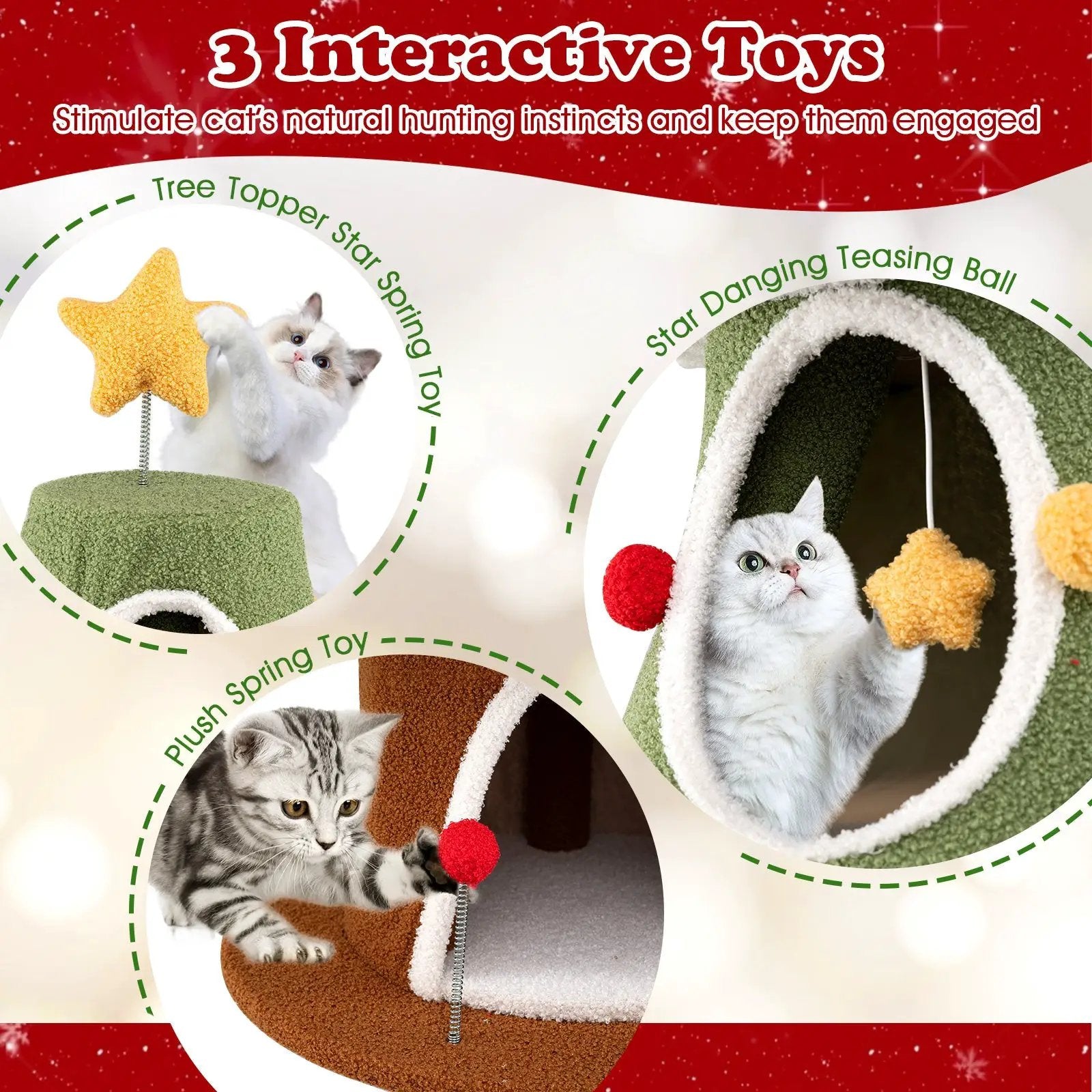 Large Christmas Cat Tree for Indoor Cats 61 Inch Cute Cat Tower with 4 Condos-Green by DirectDeals