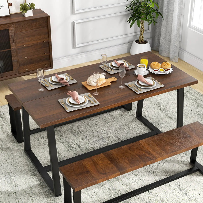 Large Dining Table with Heavy-duty Metal Frame and Anti-slip Foot Pads by DirectDeals