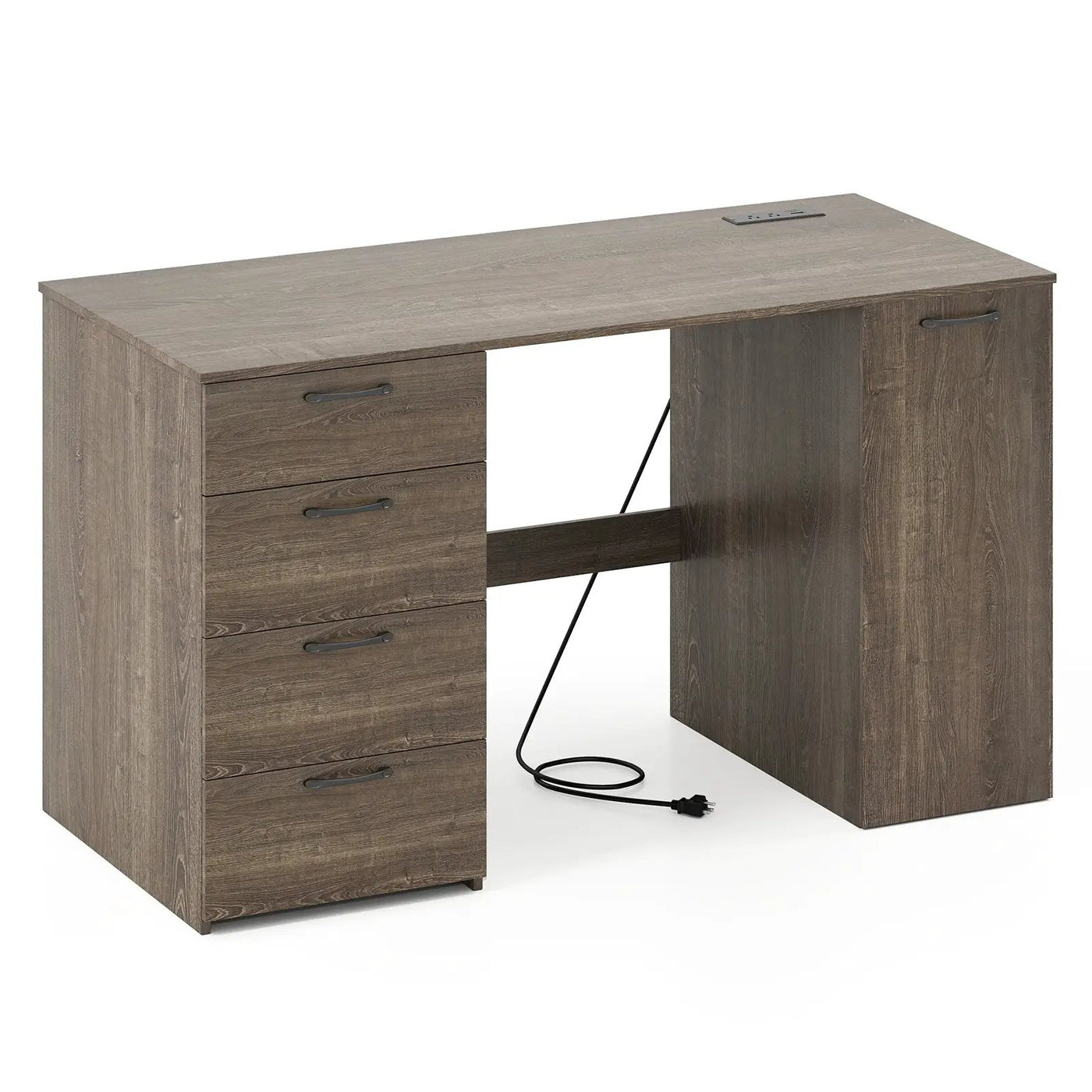53 Inches Computer Desk with Power Outlets and 4 Storage Drawers by DirectDeals