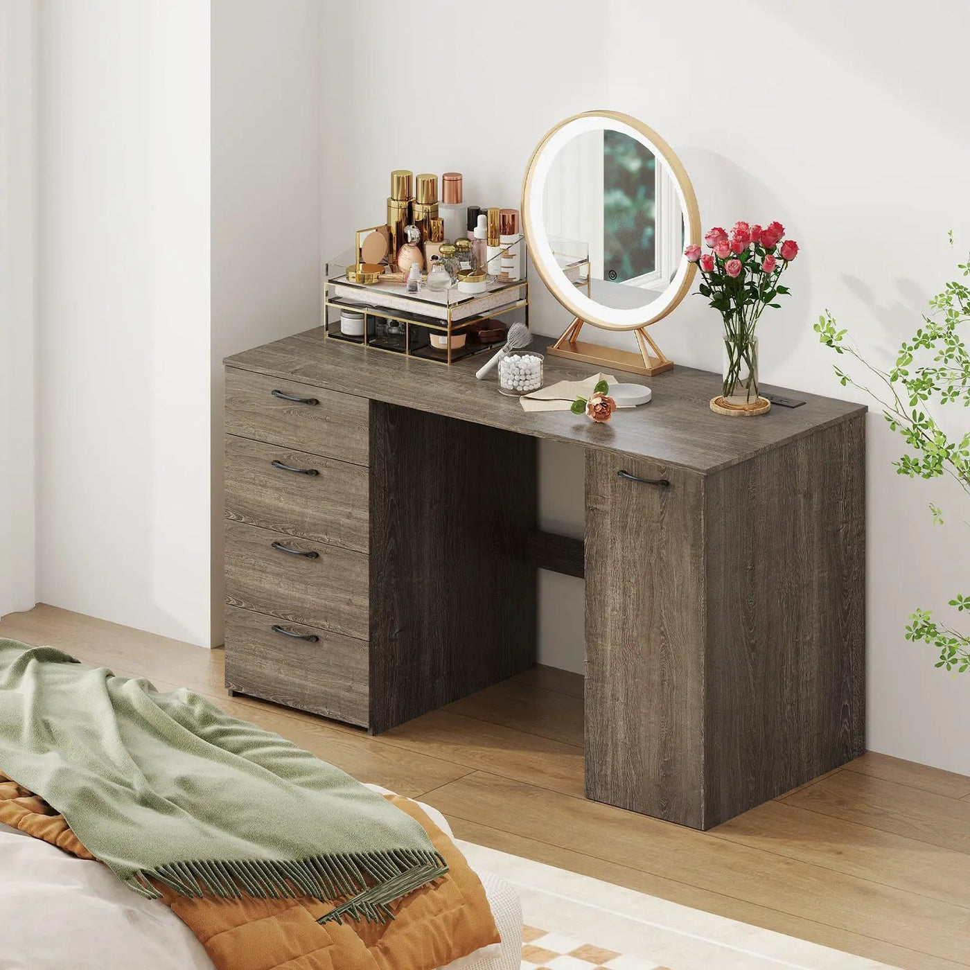 53 Inches Computer Desk with Power Outlets and 4 Storage Drawers by DirectDeals
