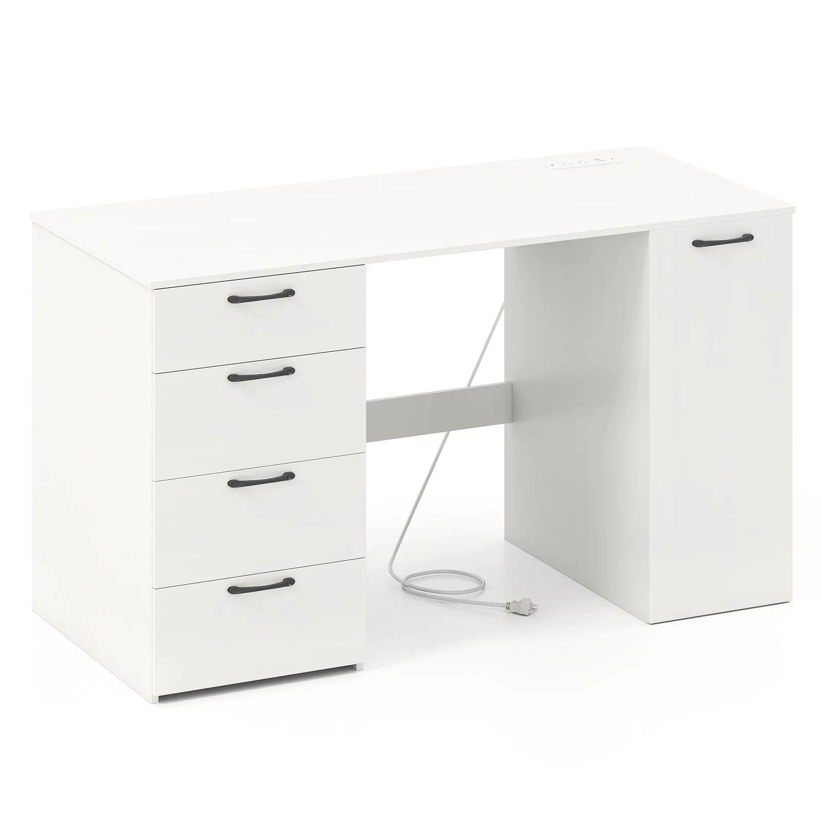 53 Inches Computer Desk with Power Outlets and 4 Storage Drawers by DirectDeals