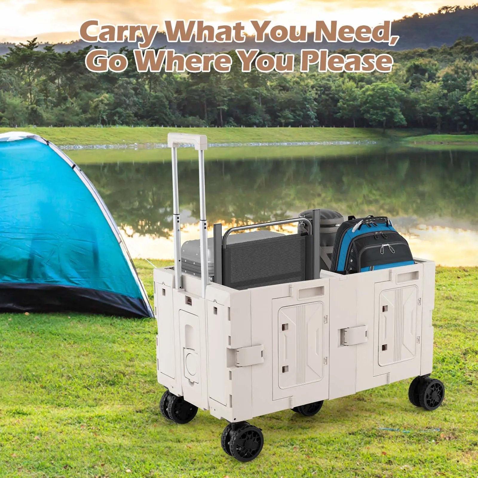 Large Foldable Utility Cart with 2-Tier Storage Crates and Telescoping Handle by DirectDeals