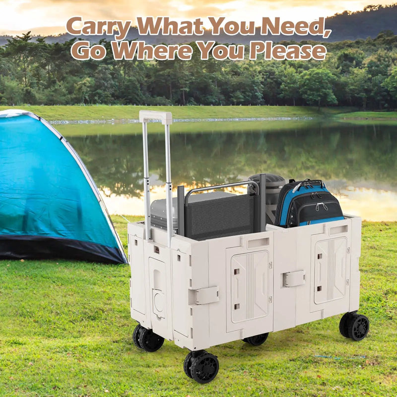 Large Foldable Utility Cart with 2-Tier Storage Crates and Telescoping Handle by DirectDeals
