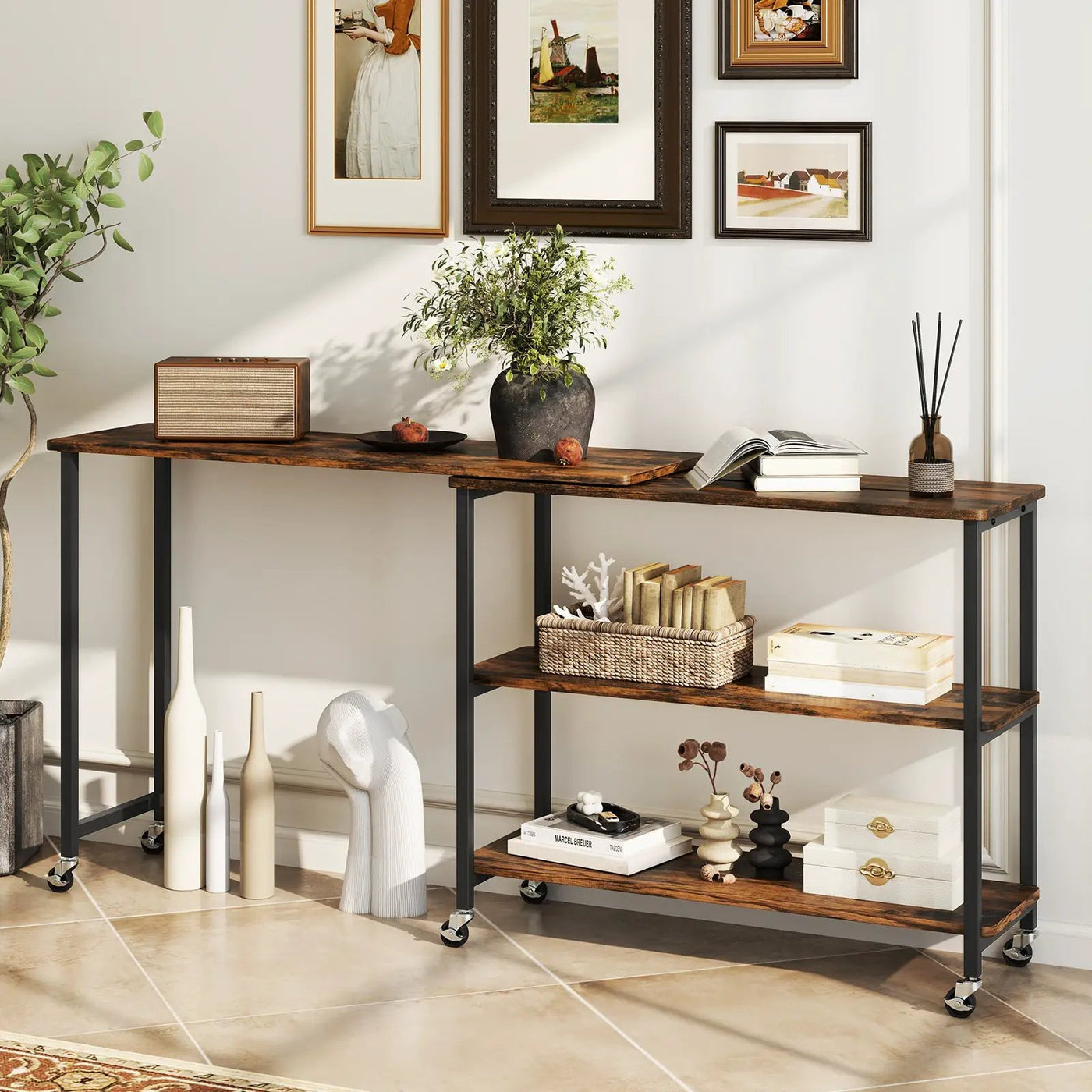 Patented Large 360-Degree Free Rotating Sofa Side Table with Wheels and Storage Shelf by DirectDeals
