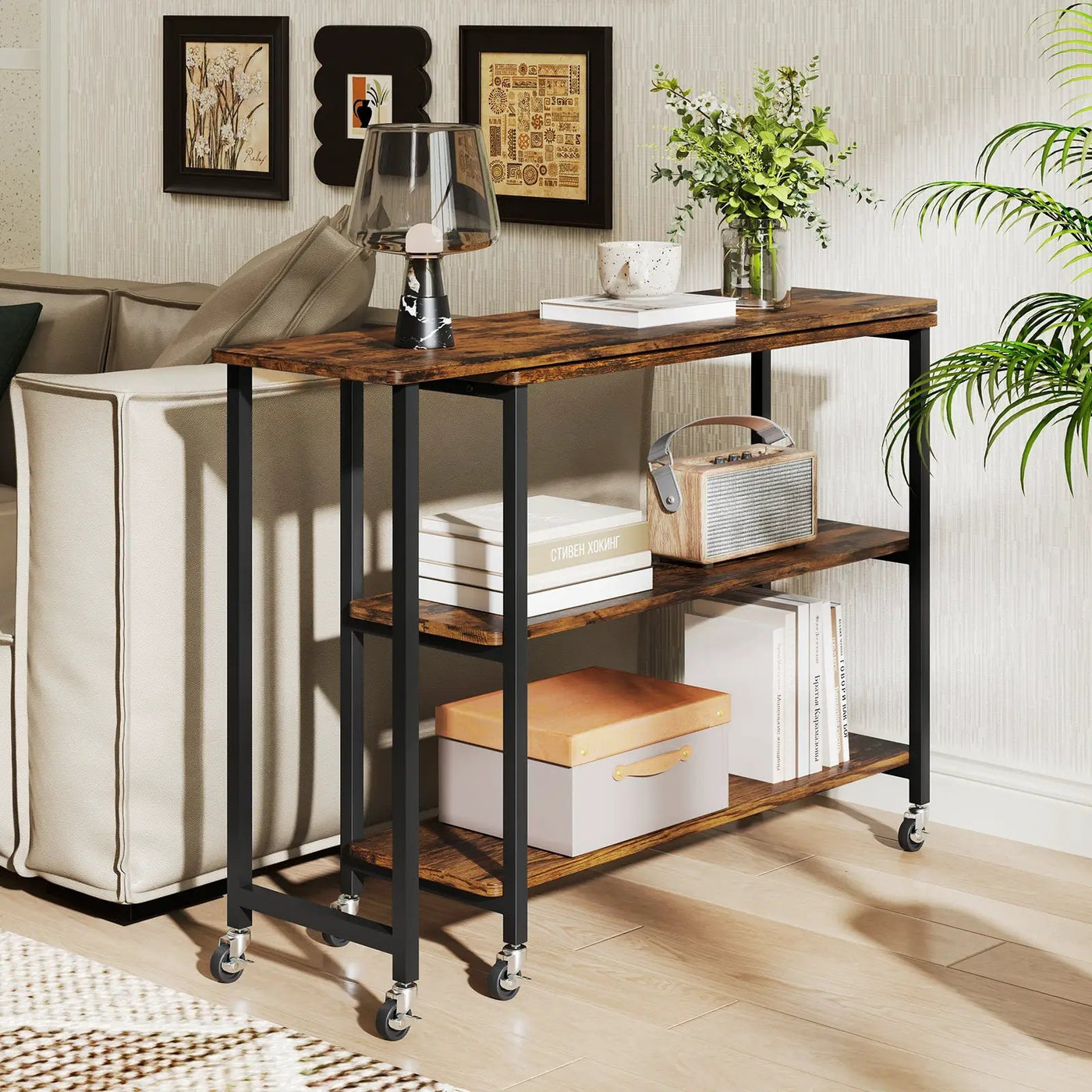 Patented Large 360-Degree Free Rotating Sofa Side Table with Wheels and Storage Shelf by DirectDeals