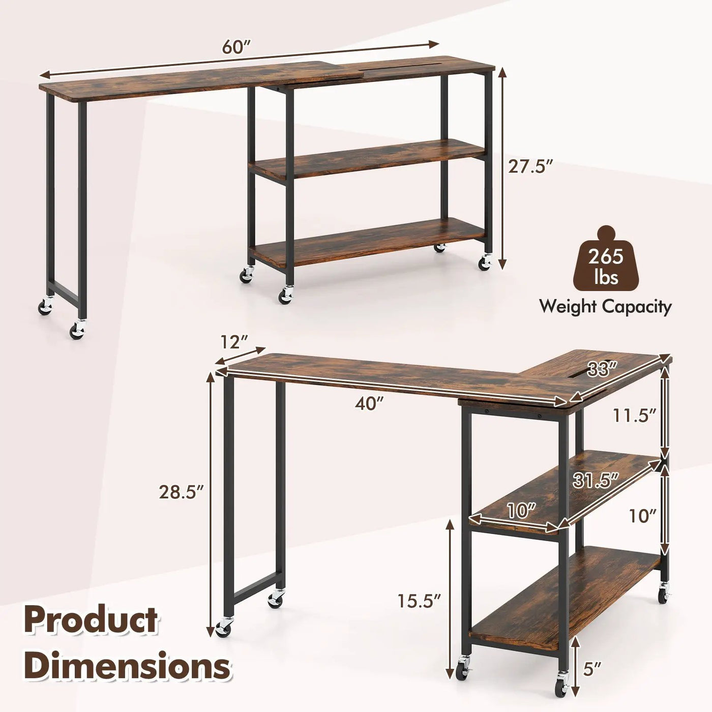 Patented Large 360-Degree Free Rotating Sofa Side Table with Wheels and Storage Shelf by DirectDeals