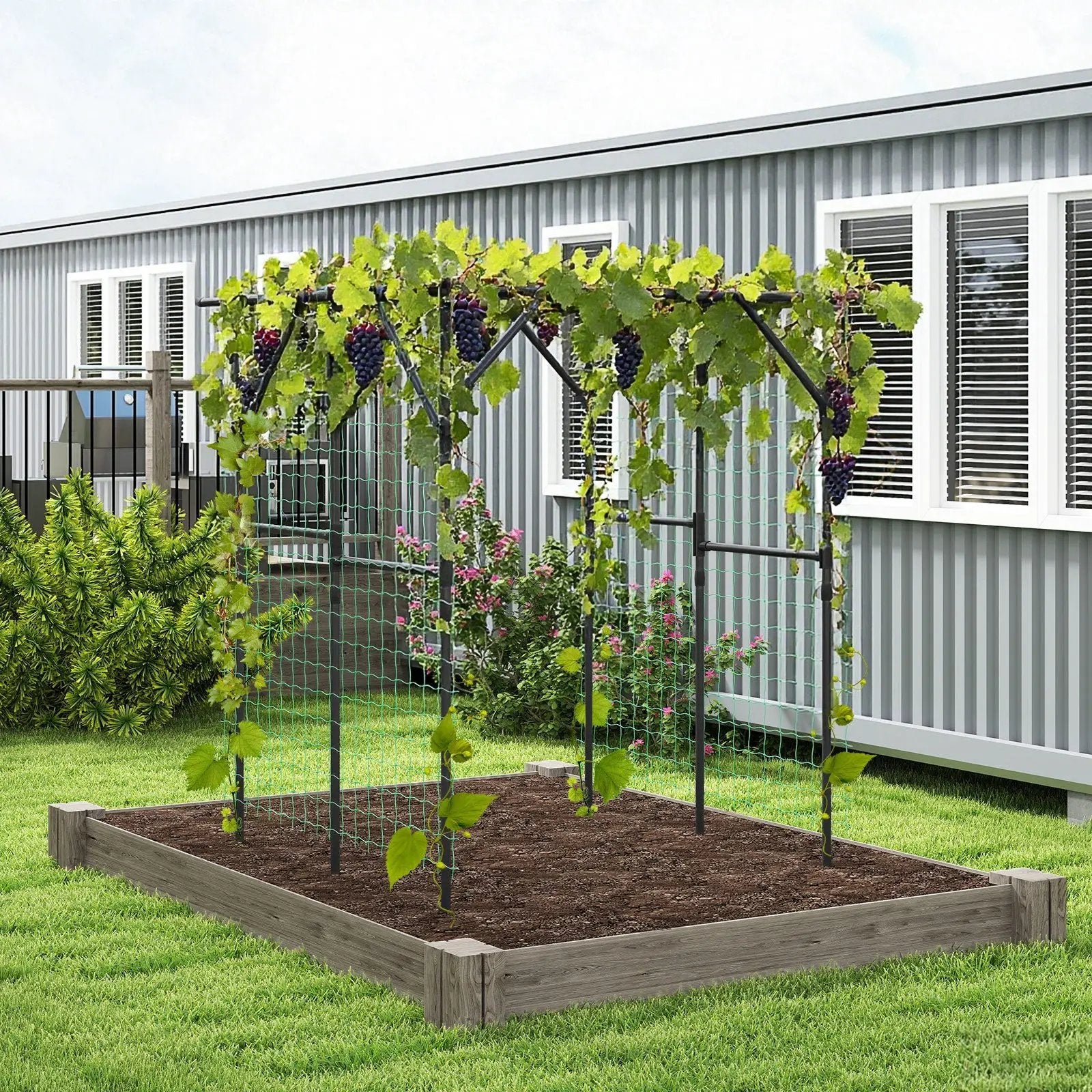 Large Garden Arch Trellis for Climbing Plants Outdoor Grape Vine Support-Black by DirectDeals