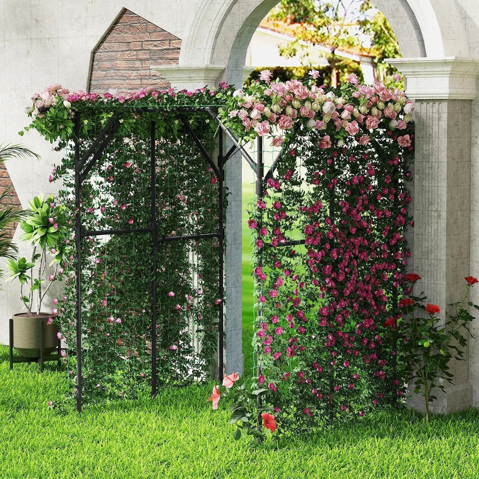 Large Garden Arch Trellis for Climbing Plants Outdoor Grape Vine Support-Black by DirectDeals