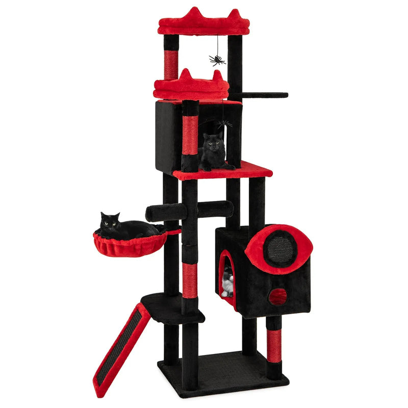 Large Gothic Cat Tree with Cat Condos and Plush Perches-Black & Red by DirectDeals
