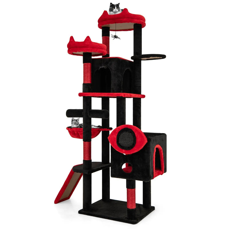 Large Gothic Cat Tree with Cat Condos and Plush Perches-Black & Red by DirectDeals