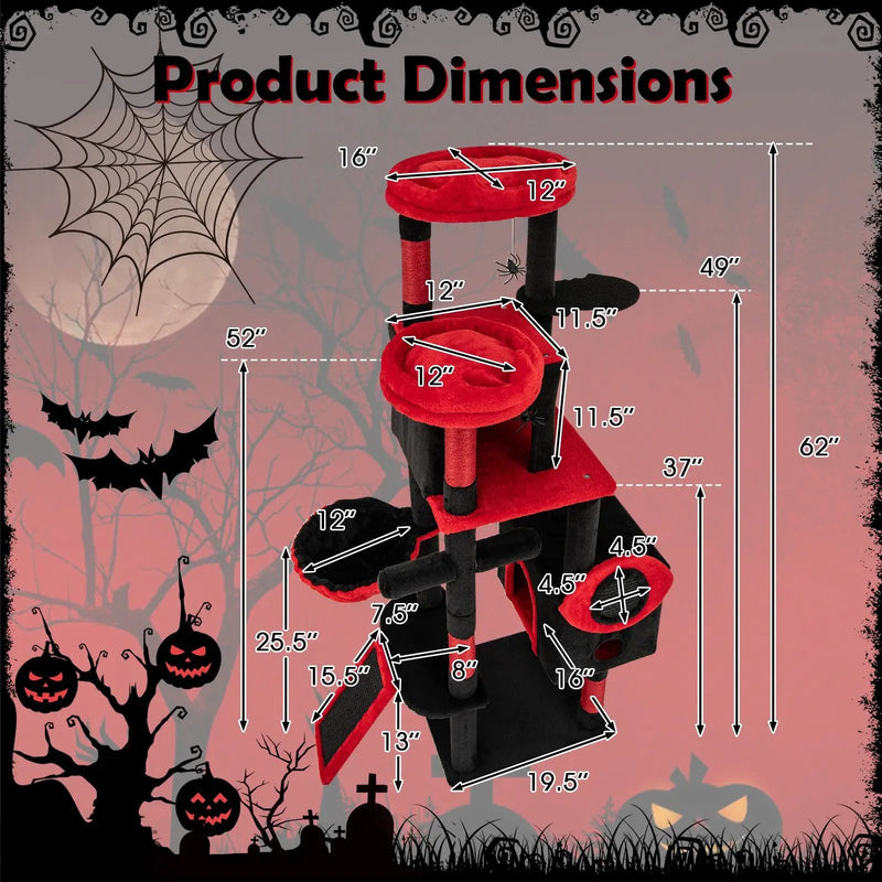 Large Gothic Cat Tree with Cat Condos and Plush Perches-Black & Red by DirectDeals
