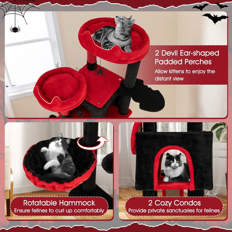 Large Gothic Cat Tree with Cat Condos and Plush Perches-Black & Red by DirectDeals