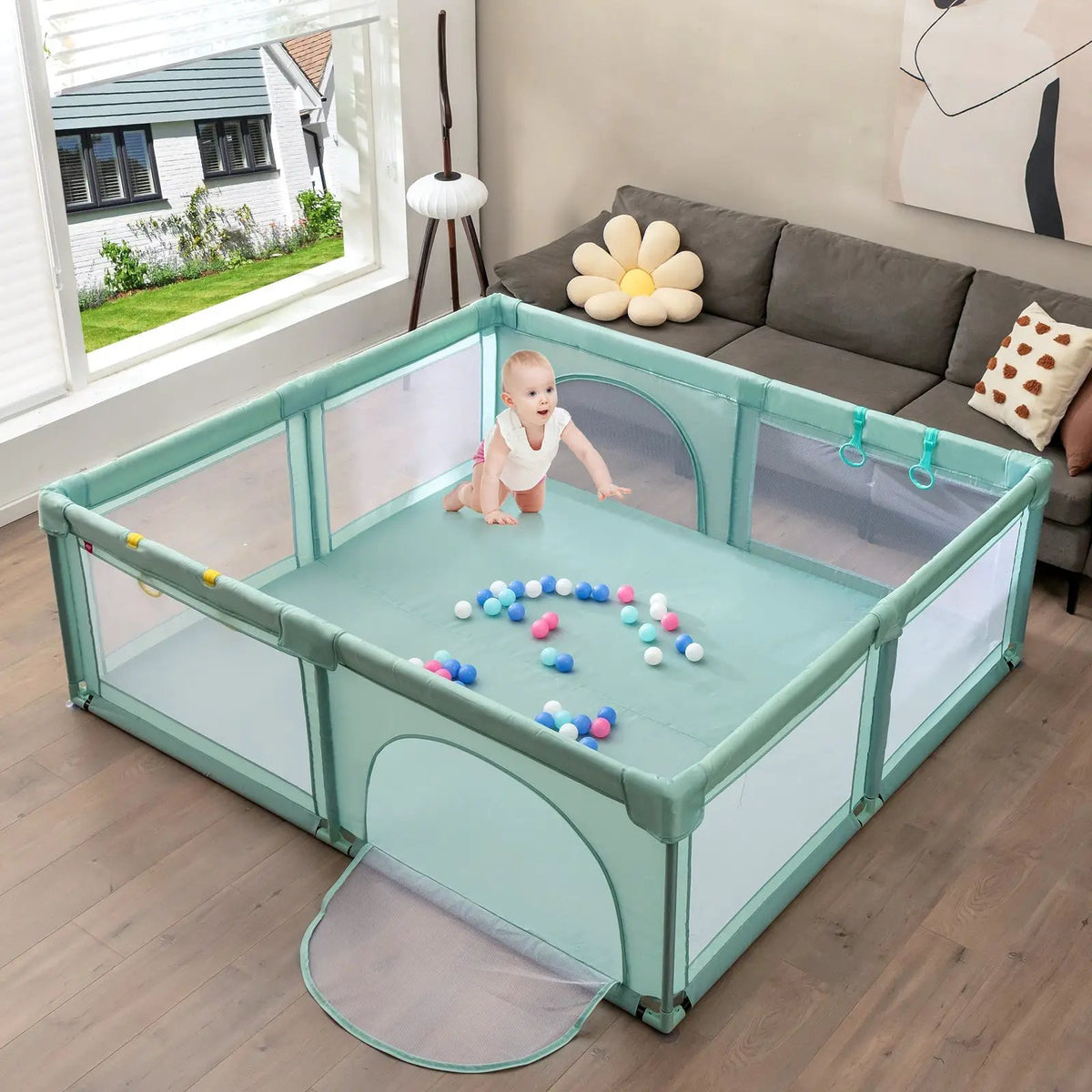 Large Infant Baby Playpen Safety Play Center Yard with 50 Ocean Balls by DirectDeals