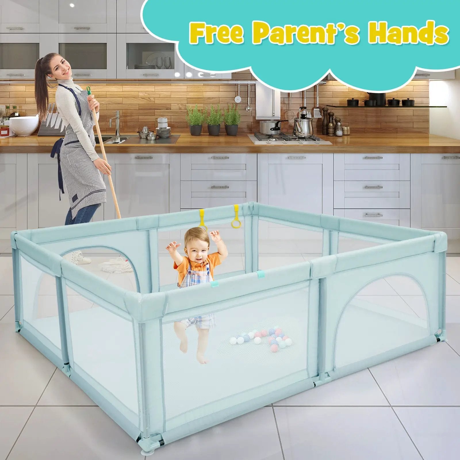 Large Infant Baby Playpen Safety Play Center Yard with 50 Ocean Balls by DirectDeals