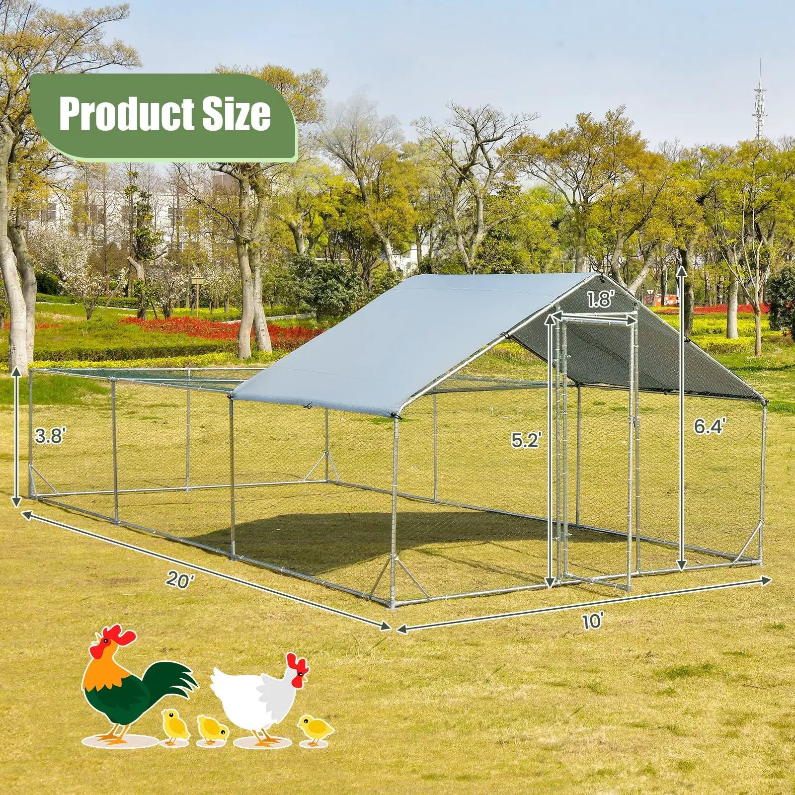 Large Metal Chicken Coop with Waterproof and Sun-proof Cover by DirectDeals