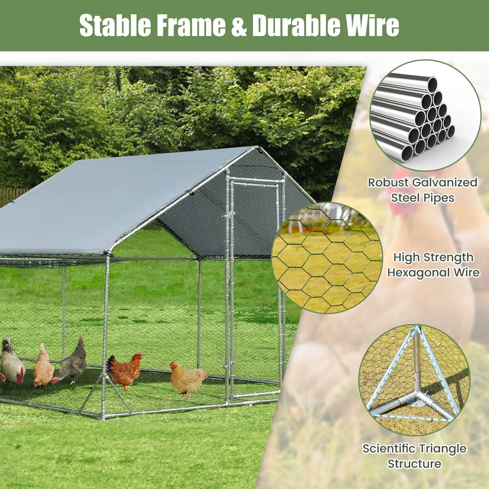 Large Metal Chicken Coop with Waterproof and Sun-proof Cover by DirectDeals