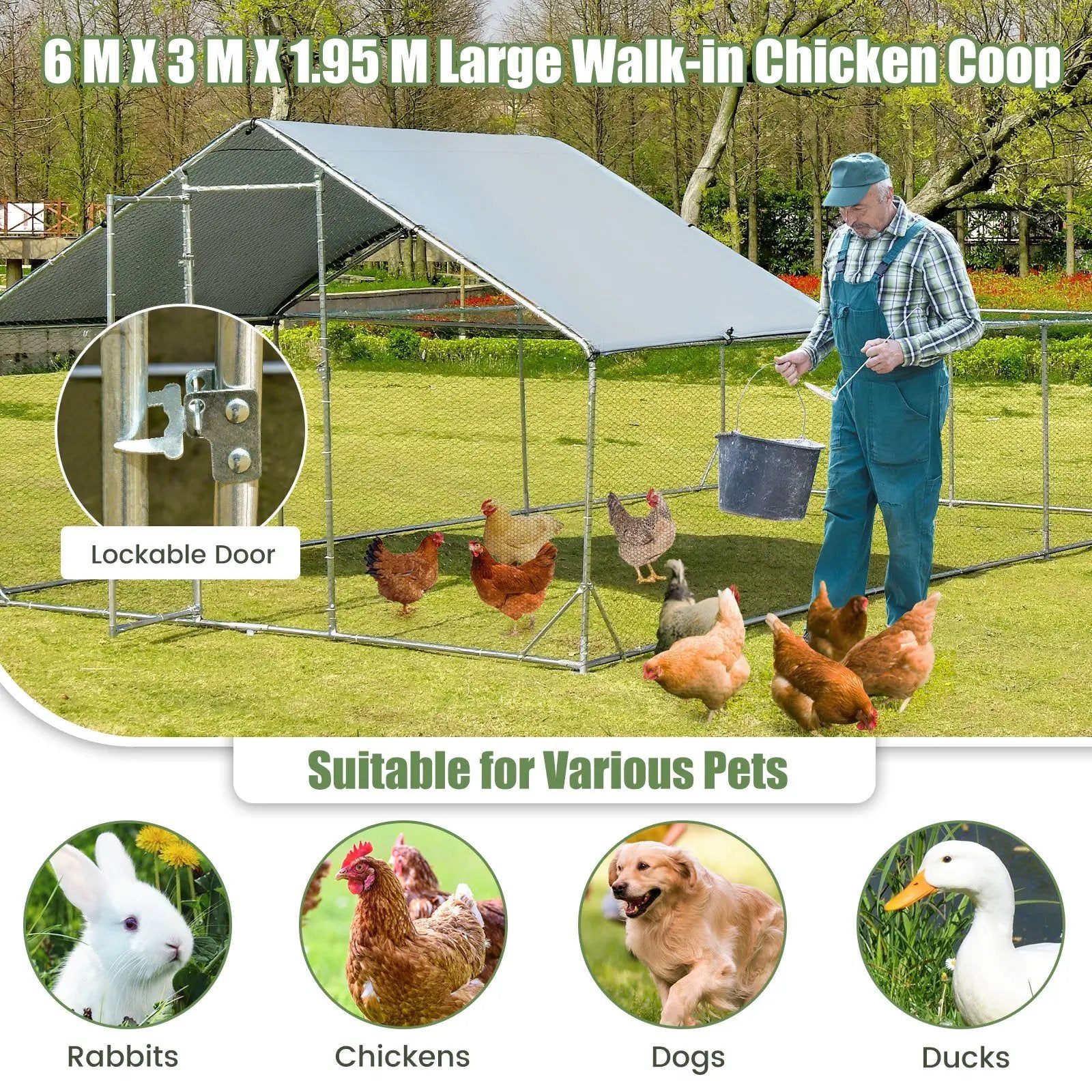 Large Metal Chicken Coop with Waterproof and Sun-proof Cover by DirectDeals
