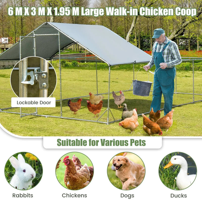 Large Metal Chicken Coop with Waterproof and Sun-proof Cover by DirectDeals