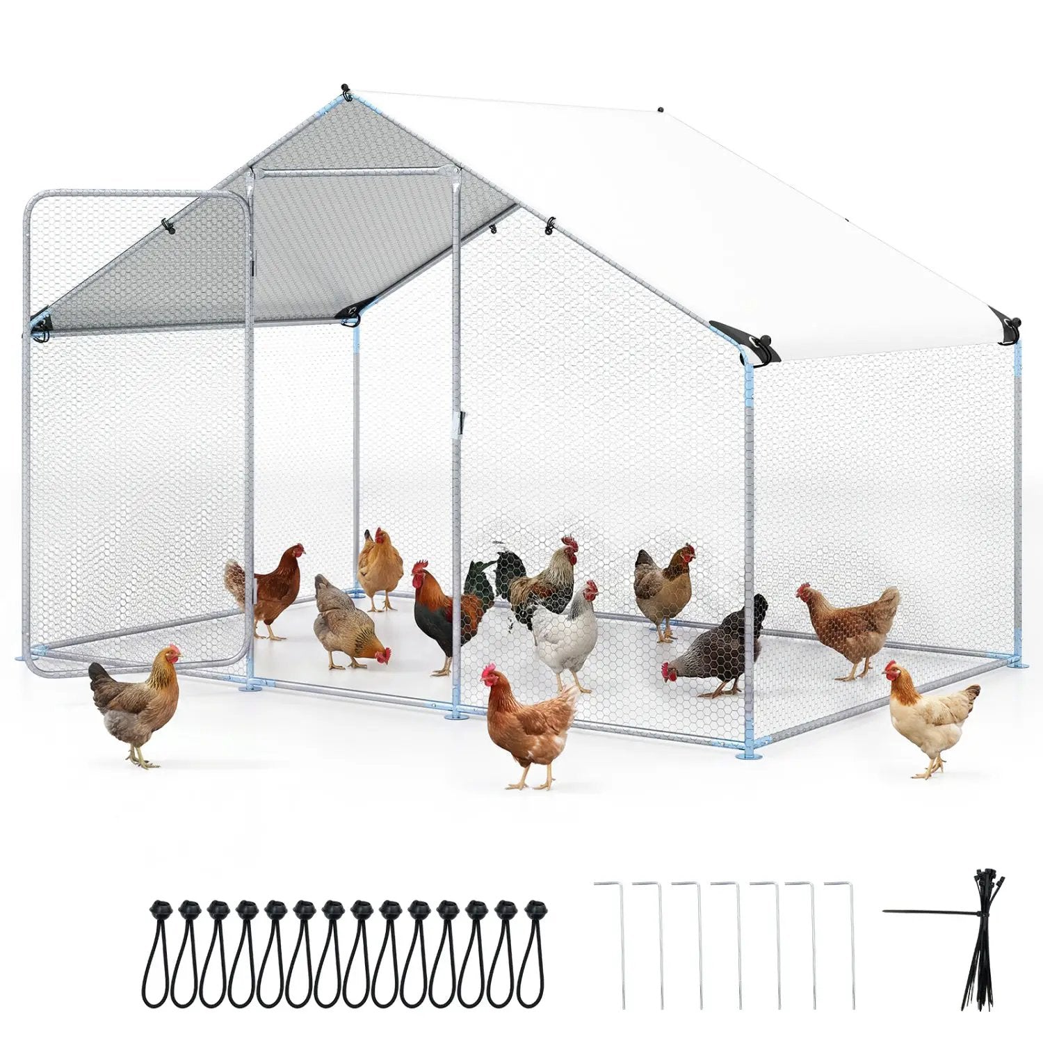 Large Metal Chicken Coop 9.8 x 6.7 Ft with Waterproof Cover by DirectDeals