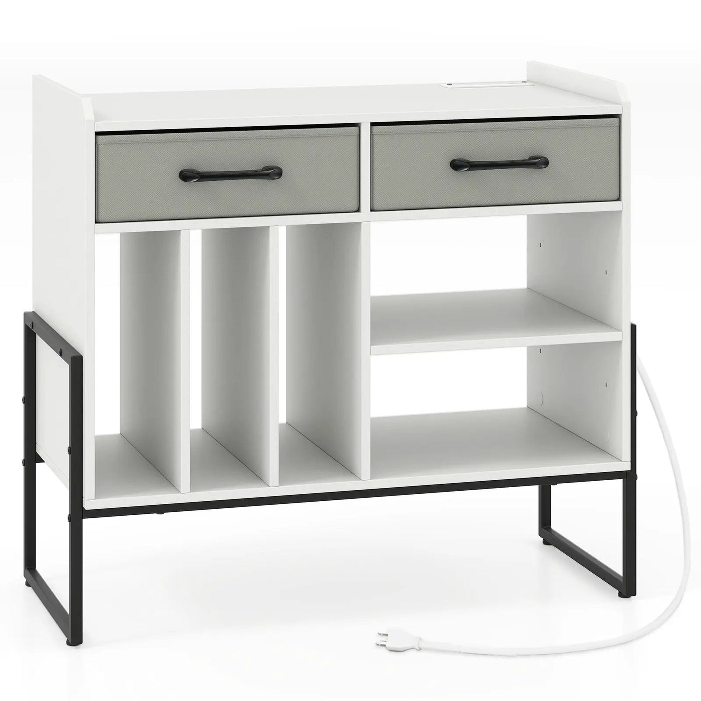 Large Record Player Stand with Charging Station Mid Century Modern Vinyl Storage Cabinet by DirectDeals