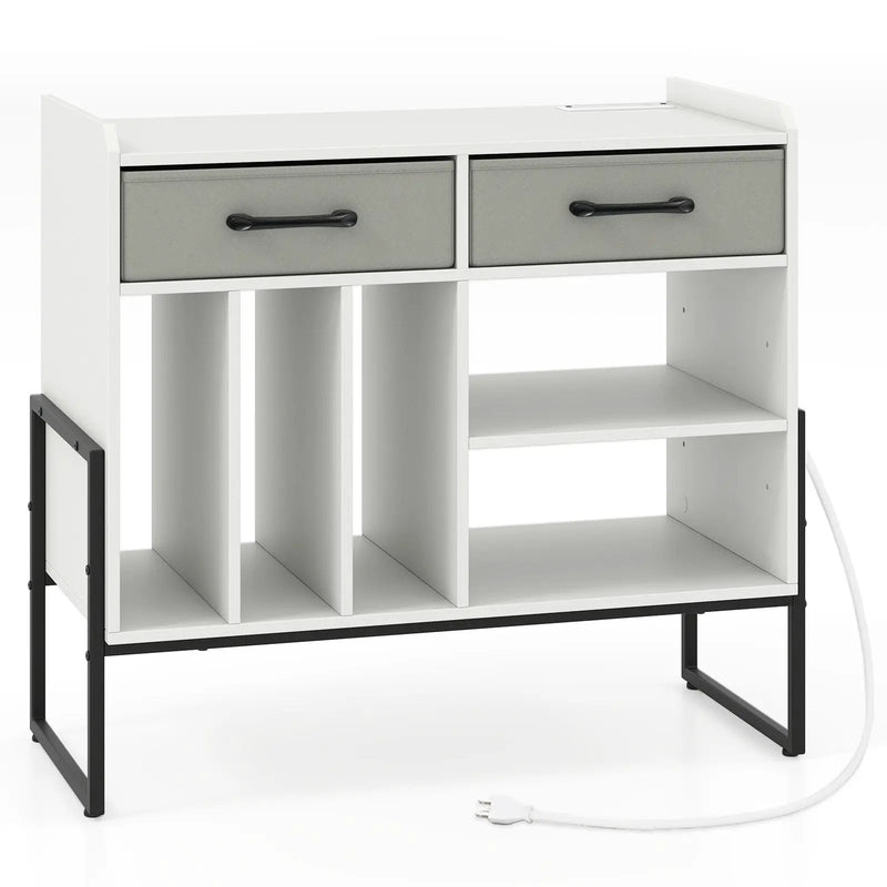 Large Record Player Stand with Charging Station Mid Century Modern Vinyl Storage Cabinet by DirectDeals